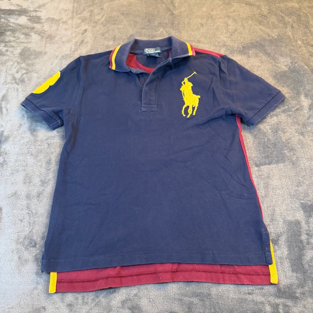 Polo Ralph Lauren Navy Blue Yellow Red Big Pony Number 3 Polo Shirt Youth Small